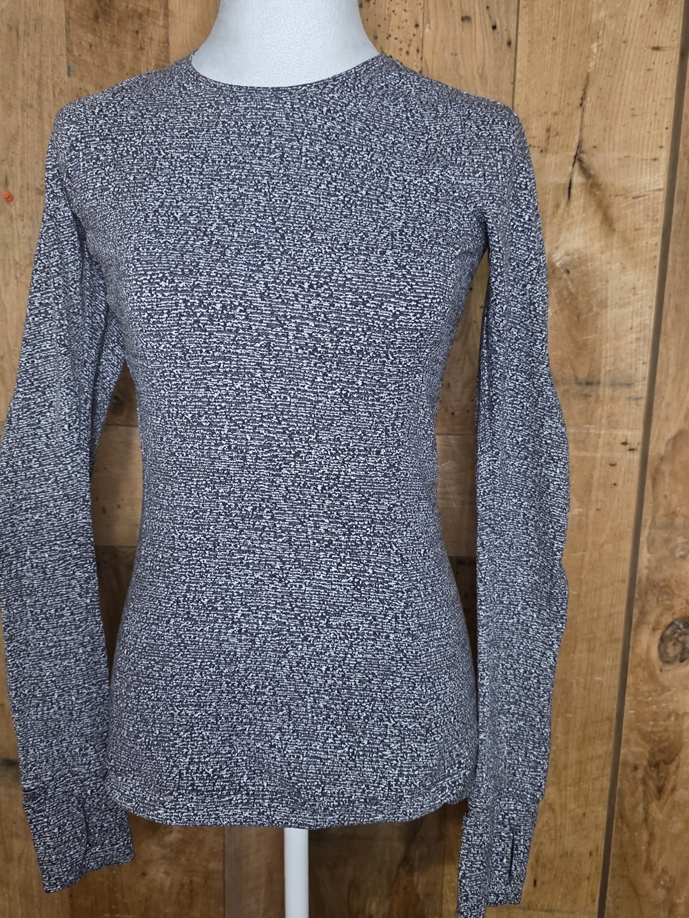 Lululemon Black White Space Dye Long Sleeve Running Top Thumbholes Zip Pocket